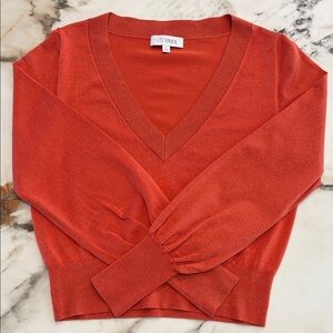 INTERMIX Burnt Orange V‑Neck Lightweight Sweater